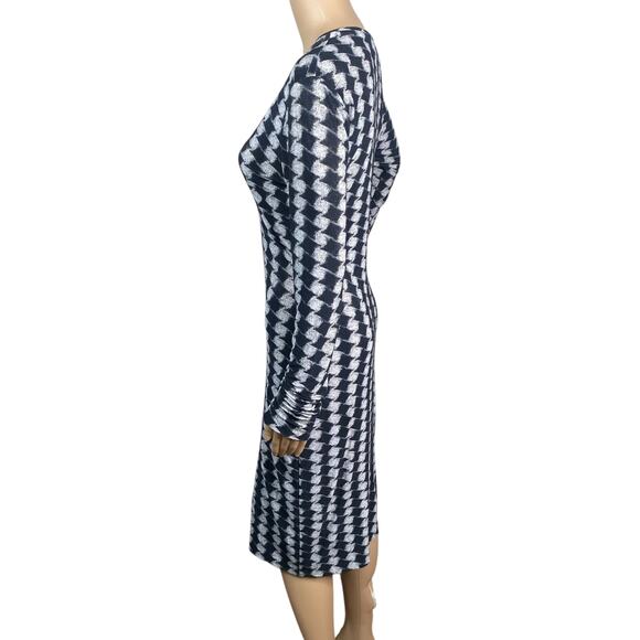 Norma Kamali Rare Houndstooth Long Sleeve Crew Neck Midi Dress SZ S - Picture 4 of 7